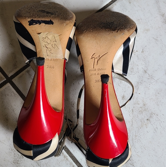 Giuseppe Zanotti black, off white and red zebra print leather heels..size 38.5 - Picture 6 of 6